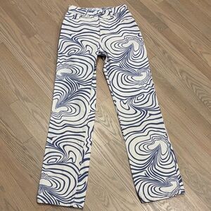 Zara Cream and Blue Swirl Patterned Pants High Rise Jeans Size 0 Euro 32